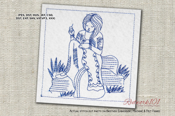 Female Working on a Quilt Redwork Review
