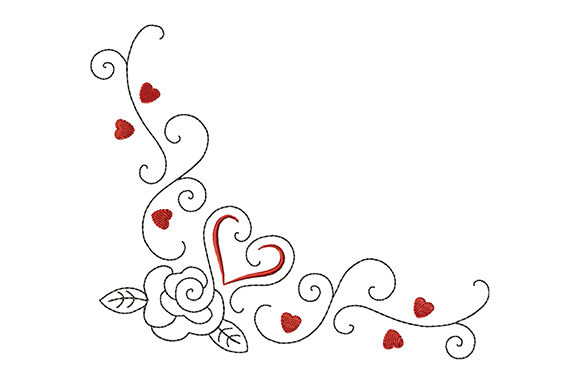 Heart and Rose with Curls for Seasonal Embroidery